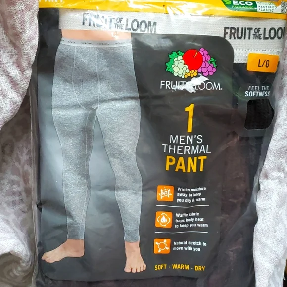 2nd ItemFRUIT OF THE LOOM NWT Men's BLACK Thermal Long John Bottoms Med OR Large - Picture 3 of 6